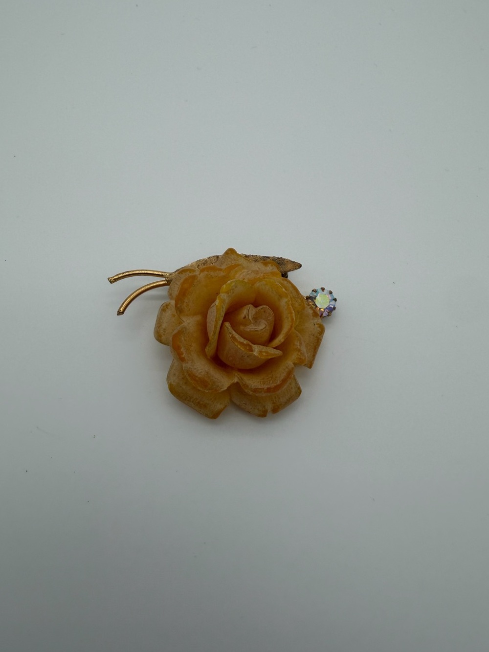 Vintage Rose Brooch with Iridescent Crystal Accent